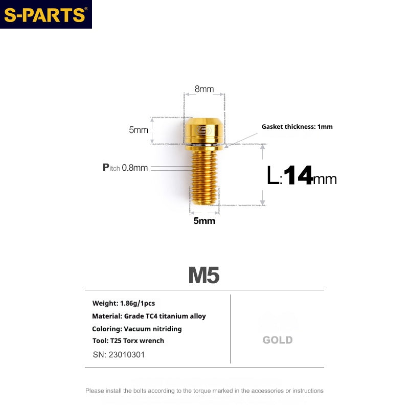 SPARTS A2 Series M5 L10-40mm Titanium Screws