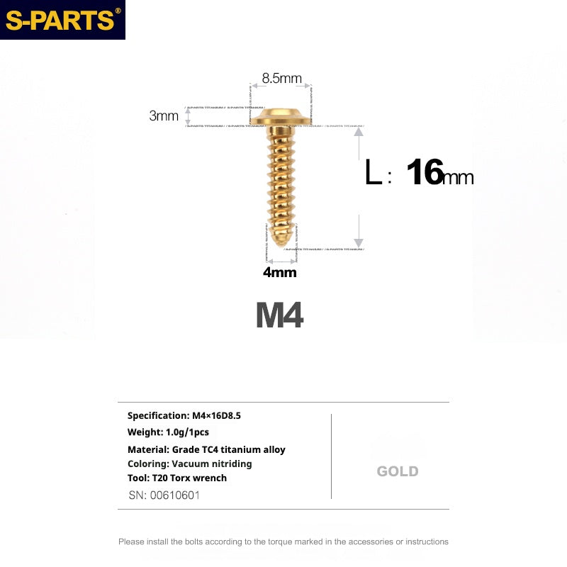 SPARTS A3 Umbrella Head Self-Tapping Wire Series M4 L12-30mm D8.5 Titanium Screws