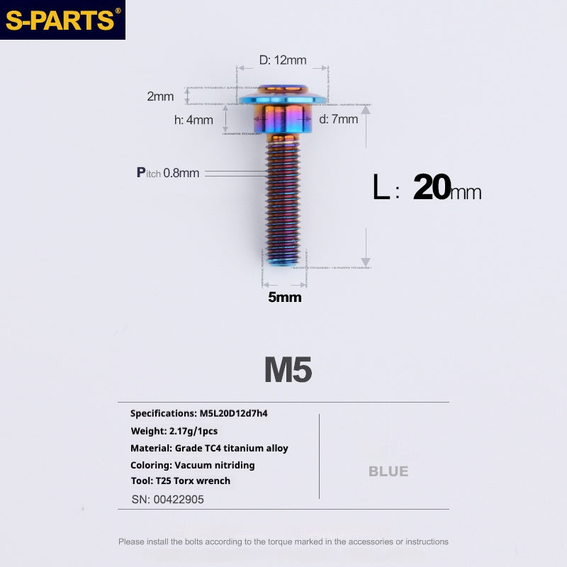 SPARTS A3 Umbrella Head Step Series M5 Blue Titanium Screws Motorcycle Auto