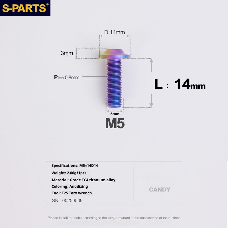 SPARTS A3 Umbrella Head Series M5 L12-20mm D14 Titanium Screws Motorcycle Car