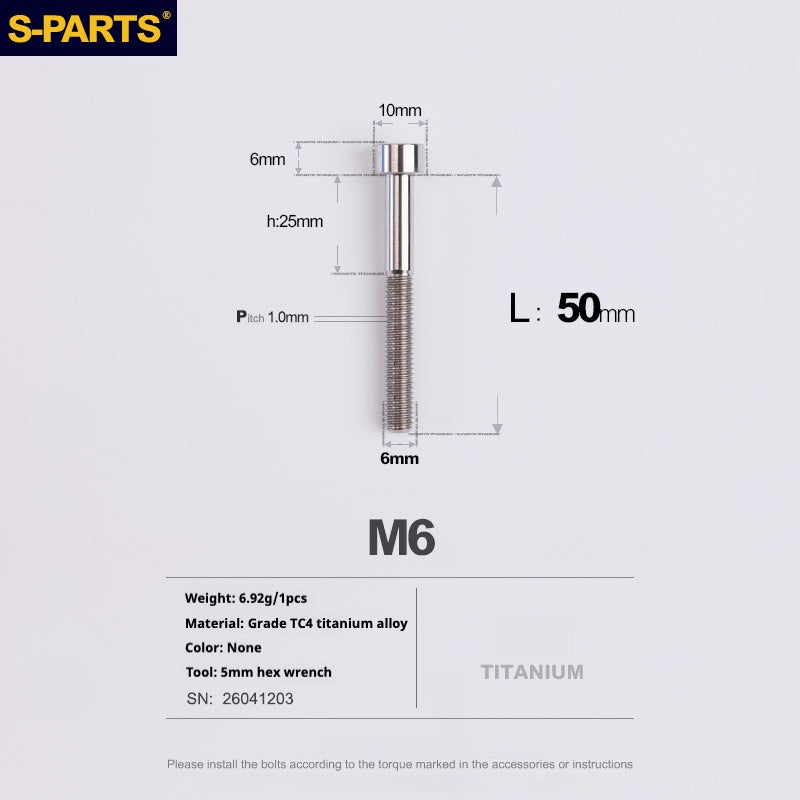 S-PARTS M6x30/40/35/50/60/70 Headset Cover Disc Brake Caliper Titanium Alloy Stem Head Screw