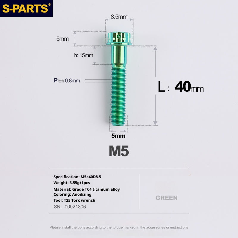 SPARTS Green A3 Series M5 L06-110mm Titanium Screws Motorcycle Auto