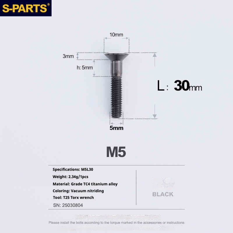 Tornillos de titanio de cabeza avellanada serie M5 L06-55 mm de SPARTS