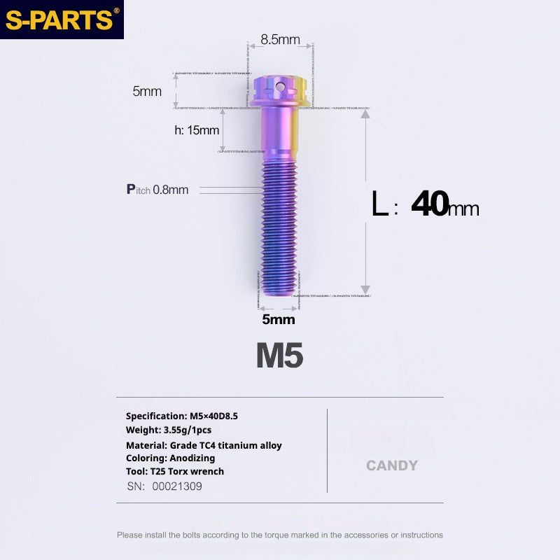 SPARTS Candy Color A3 Series M5 L06-95mm Titanium Screws Motorcycle Auto