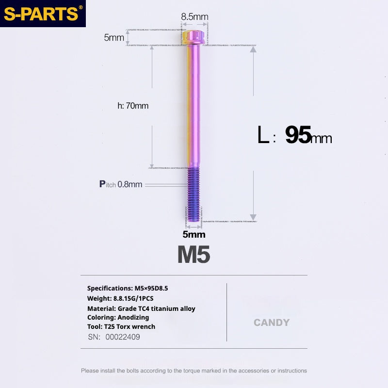 SPARTS Candy Color A3 Series M5 L06-95mm Titanium Screws Motorcycle Auto