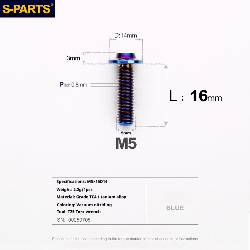 SPARTS A3 Umbrella Head Series M5 L12-20mm D14 Titanium Screws Motorcycle Car