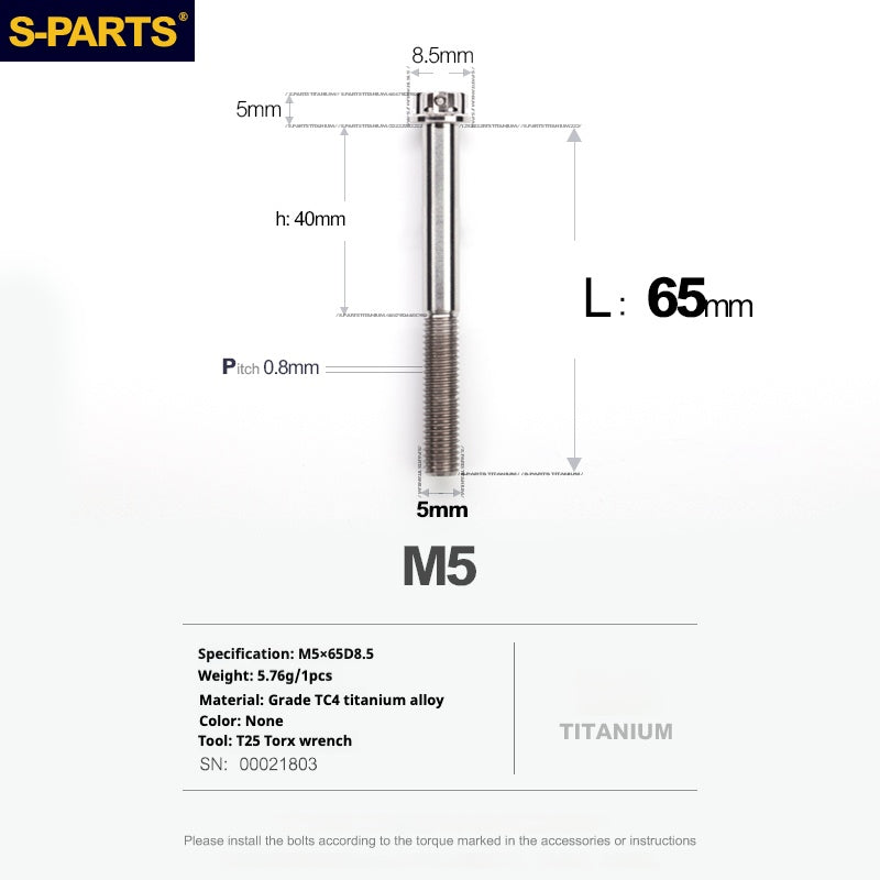 SPARTS Titanium Color A3 Series M5 L06-95mm Titanium Screws Motorcycle Auto