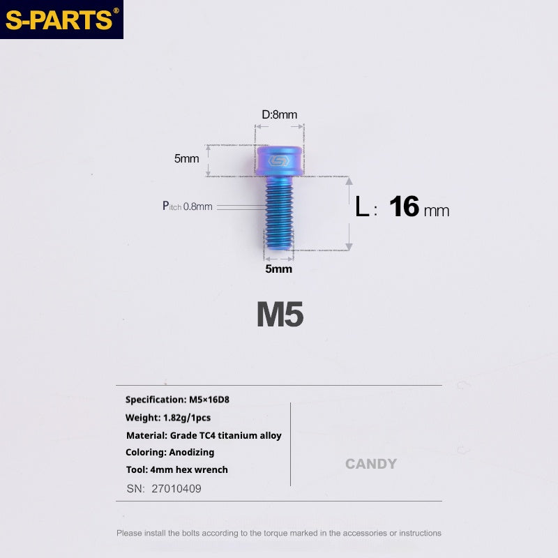 S-PARTS M5x10-35mm Titanium Alloy Screw Cylindrical Head Ultra Light