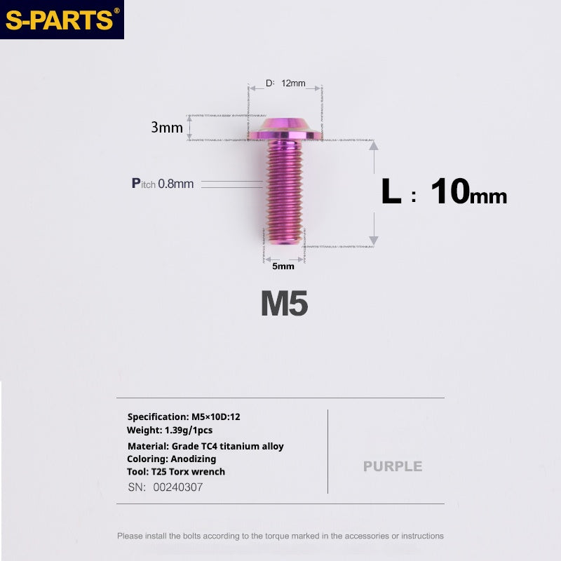 S-PARTS M5 10-30MM Motorcycle Electric Vehicle A3 New Umbrella Head D12 Titanium Alloy Screw