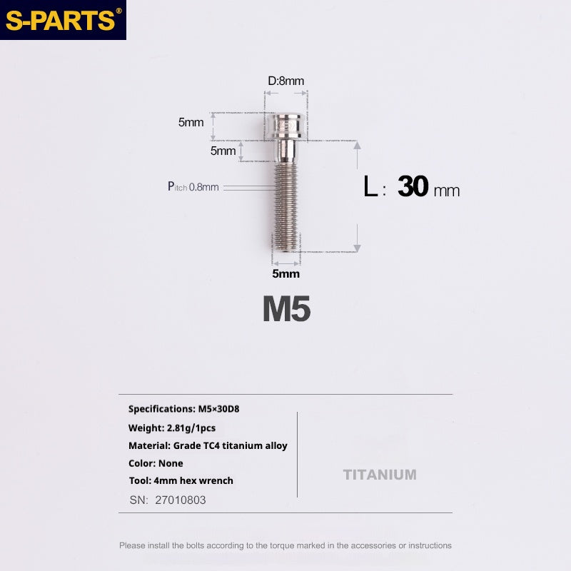 S-PARTS M5x10-35mm Titanium Alloy Screw Cylindrical Head Ultra Light