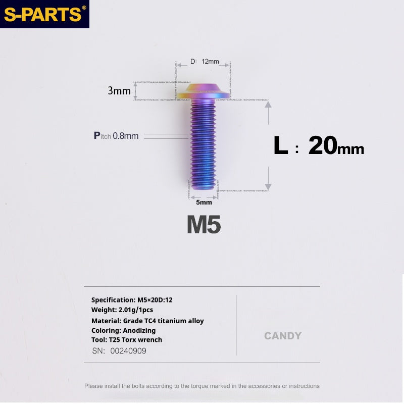 S-PARTS M5 10-30MM Motorcycle Electric Vehicle A3 New Umbrella Head D12 Titanium Alloy Screw