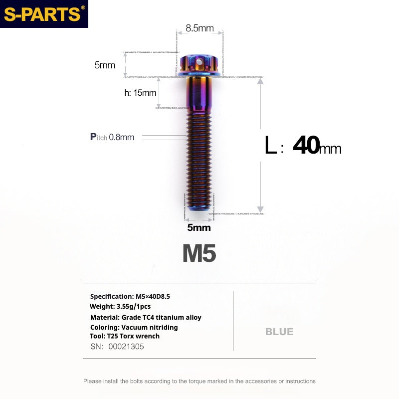 SPARTS Blue A3 Series M5 L06-95mm Titanium Screws Motorcycle Auto