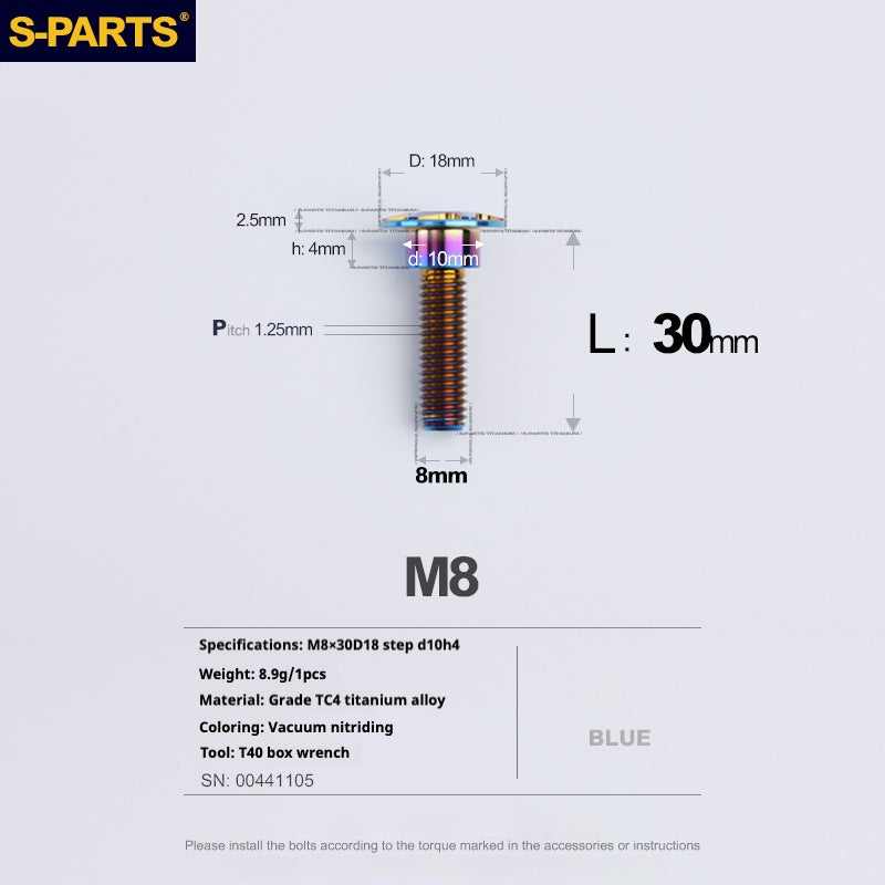 SPARTS A3 Umbrella Head Step Series M8 Blue Titanium Screws Motorcycle Auto