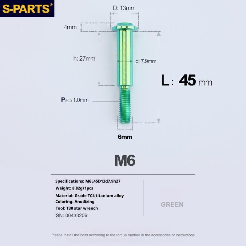 SPARTS A3 Umbrella Head Step Series M6 Green Titanium Screws Motorcycle Auto