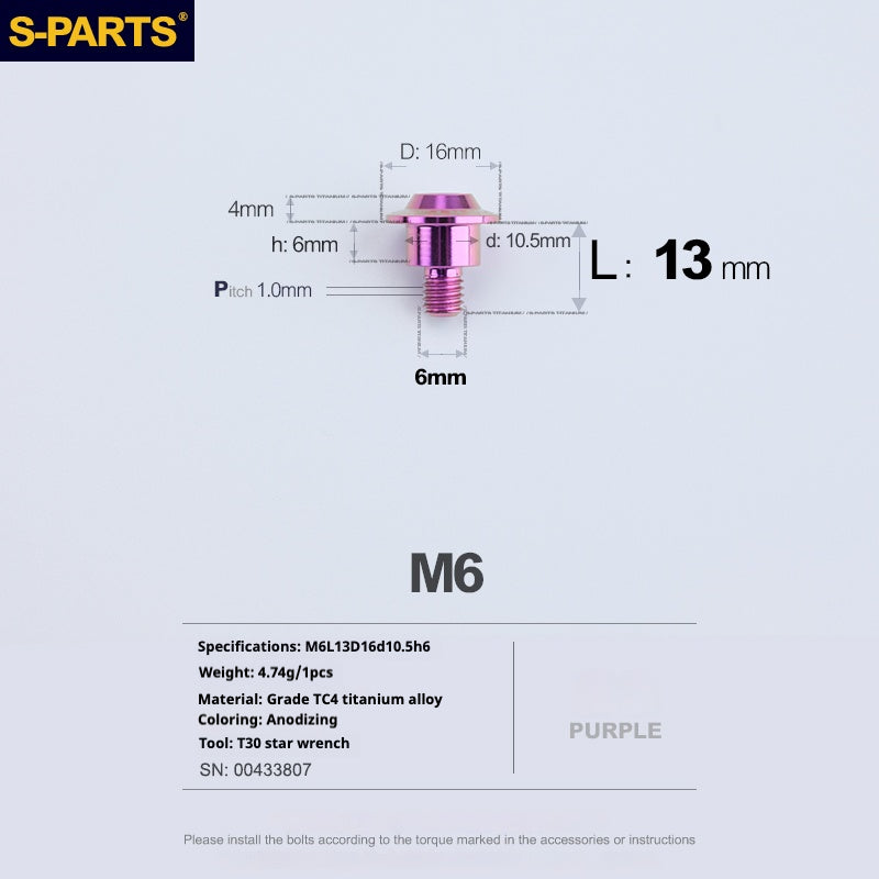 SPARTS A3 Umbrella Head Step Series M6 Purple Titanium Screws Motorcycle Auto