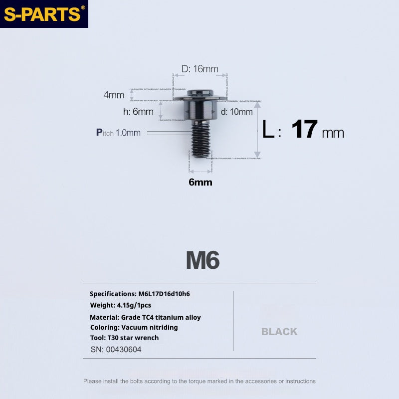 SPARTS A3 Umbrella Head Step Series M6 Black Titanium Screws Motorcycle Auto
