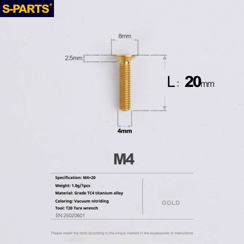 SPARTS Countersunk Head Series M4 L08-45mm Titanium Screws