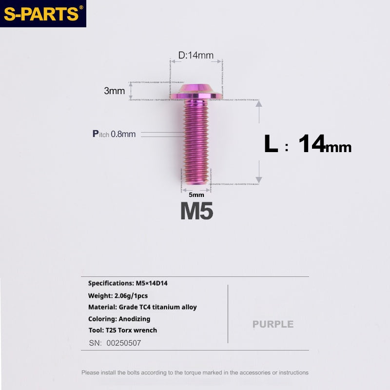 SPARTS A3 Umbrella Head Series M5 L12-20mm D14 Titanium Screws Motorcycle Car