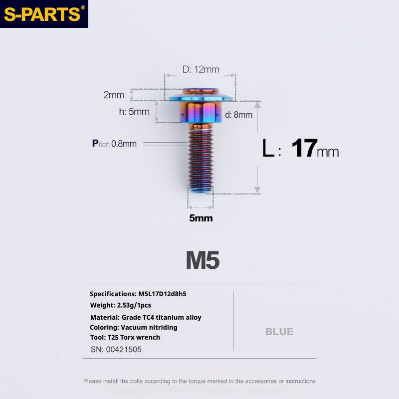 Tornillos de titanio azul M5 para cabezal de paraguas SPARTS A3 para motocicleta y automóvil