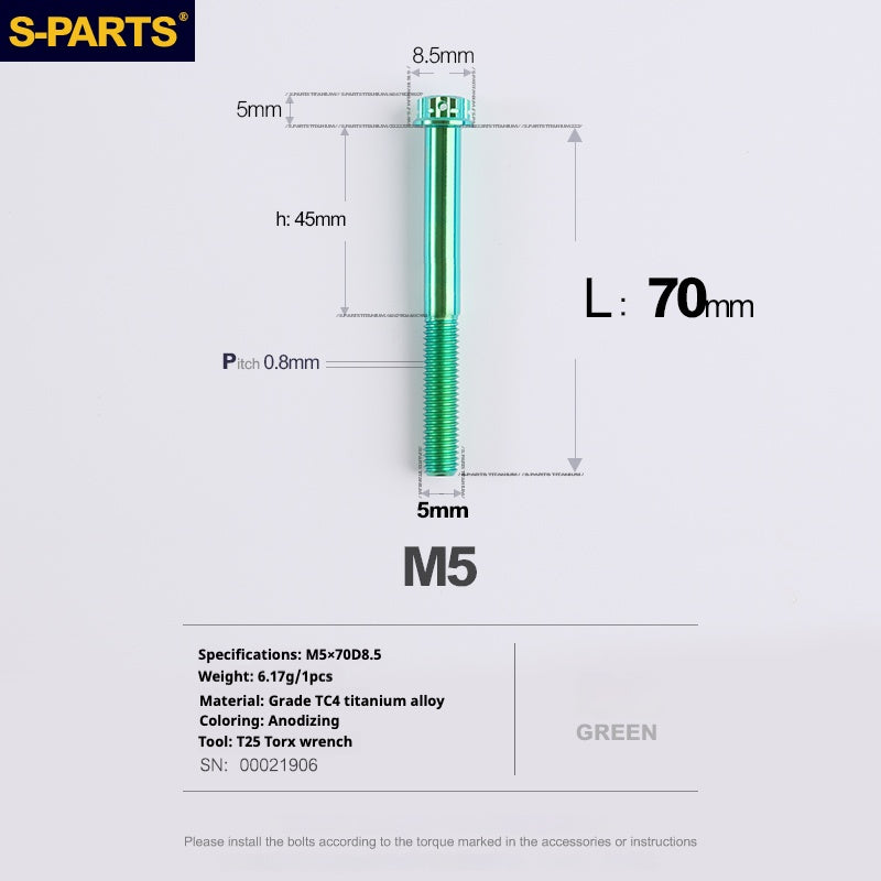 SPARTS Green A3 Series M5 L06-110mm Titanium Screws Motorcycle Auto