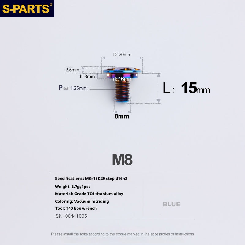 SPARTS A3 Umbrella Head Step Series M8 Blue Titanium Screws Motorcycle Auto