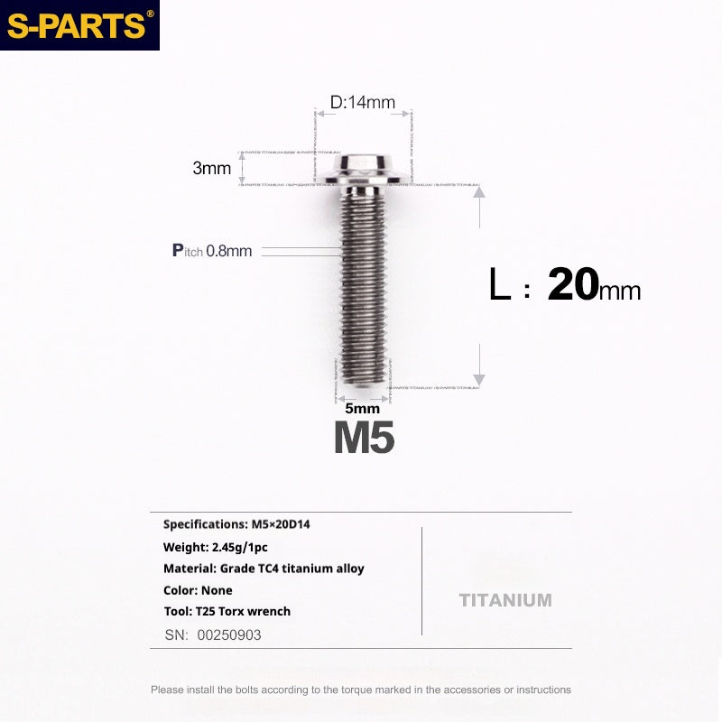 SPARTS A3 Umbrella Head Series M5 L12-20mm D14 Titanium Screws Motorcycle Car