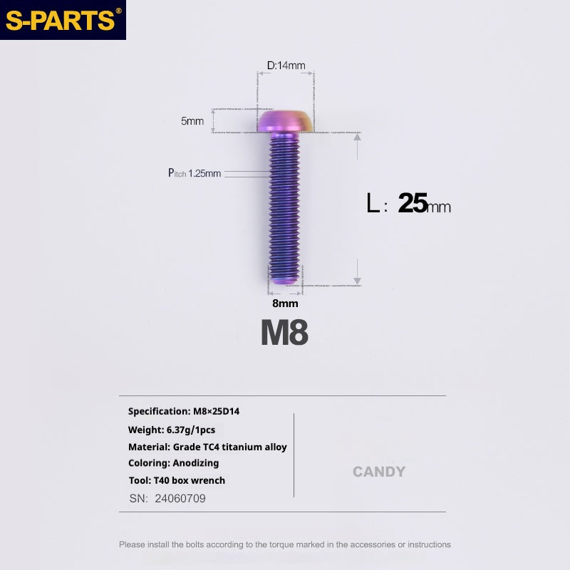 SPARTS A2 Umbrella head series M8 L15-50mm Titanium screws