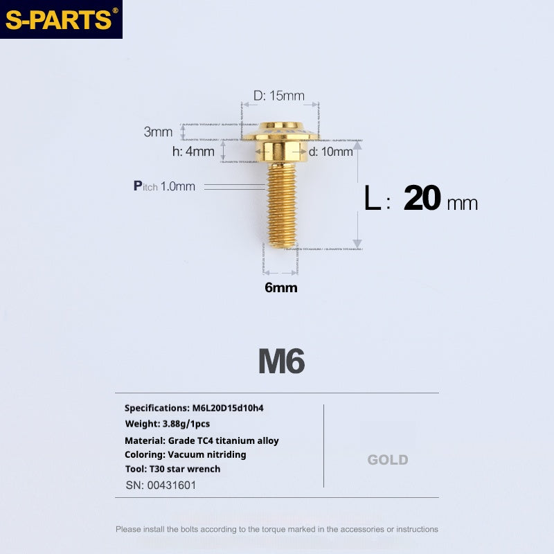 SPARTS A3 Umbrella Head Step Series M6 Golden Titanium Screws Motorcycle Auto