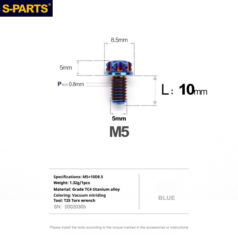 SPARTS Blue A3 Series M5 L06-95mm Titanium Screws Motorcycle Auto