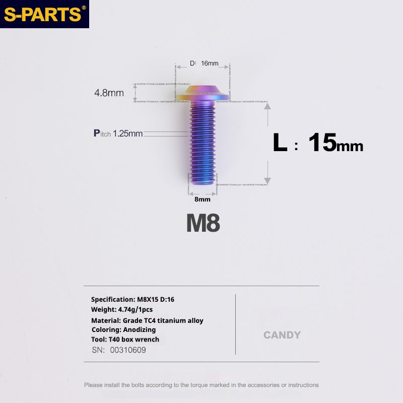 SPARTS A3 Umbrella Head Series M8 L15-50mm D16 Titanium Screws Motorcycle Automotive