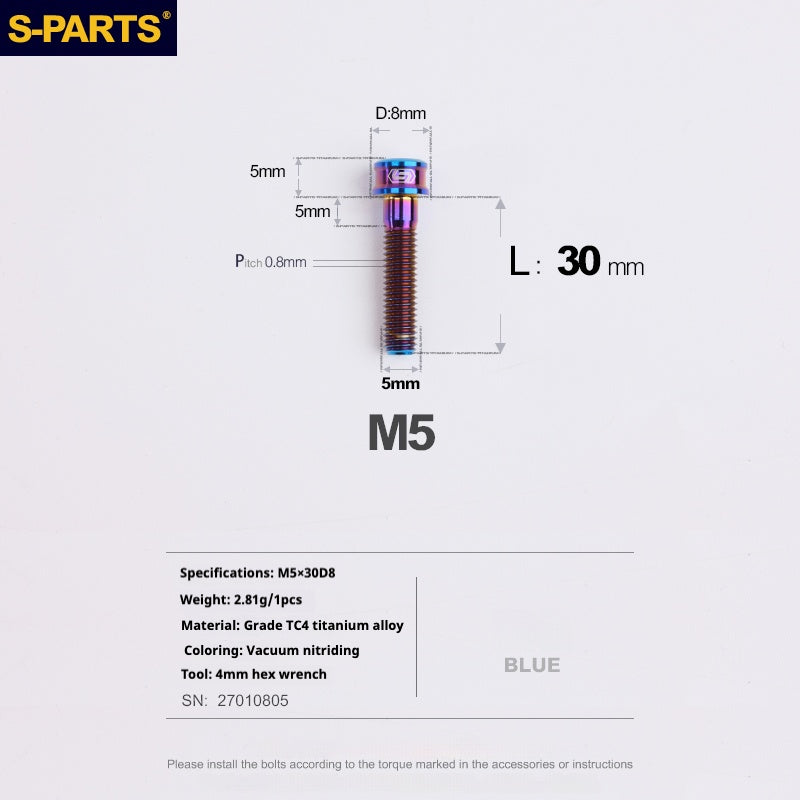 S-PARTS M5x10-35mm Titanium Alloy Screw Cylindrical Head Ultra Light