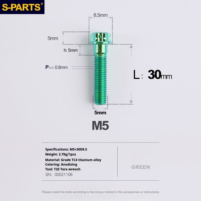 SPARTS Green A3 Series M5 L06-110mm Titanium Screws Motorcycle Auto