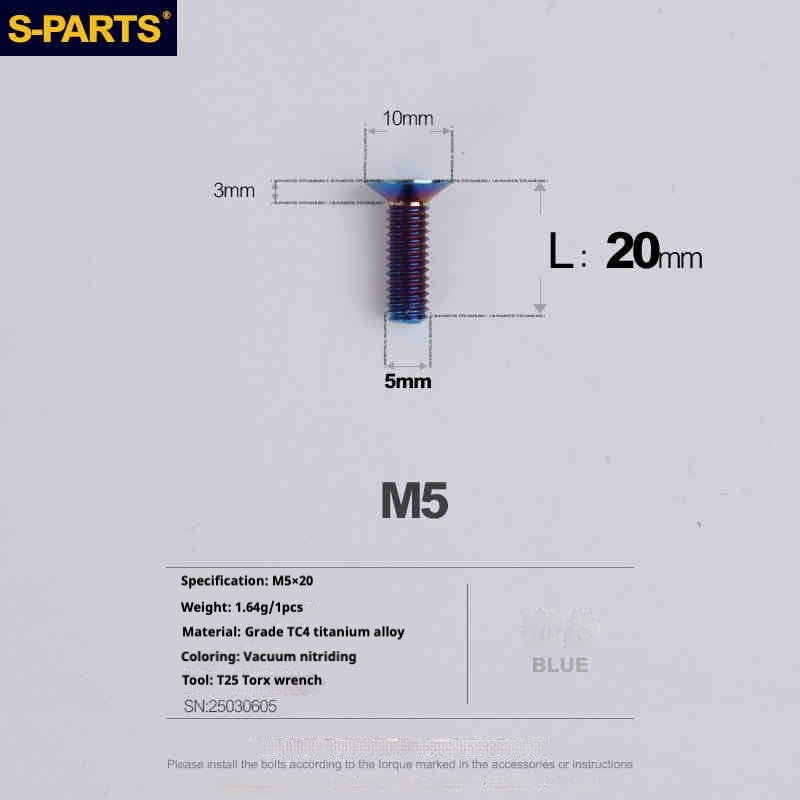 Tornillos de titanio de cabeza avellanada serie M5 L06-55 mm de SPARTS