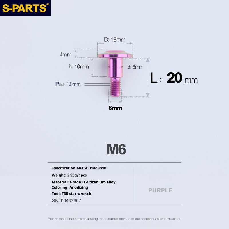 SPARTS A3 Umbrella Head Step Series M6 Purple Titanium Screws Motorcycle Auto