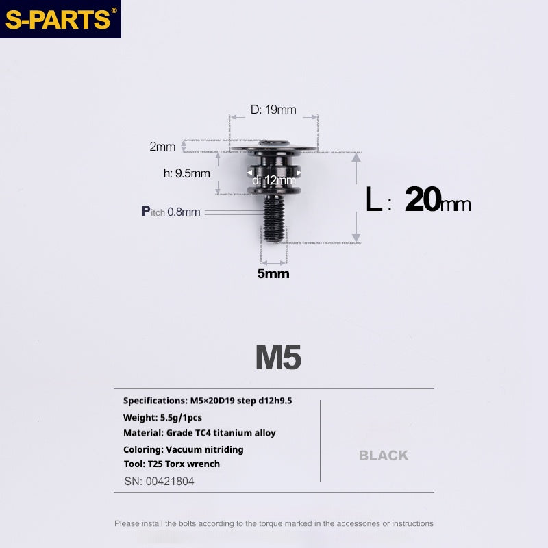 SPARTS A3 Umbrella Head Step Series M5 Black Titanium Screws Motorcycle Auto