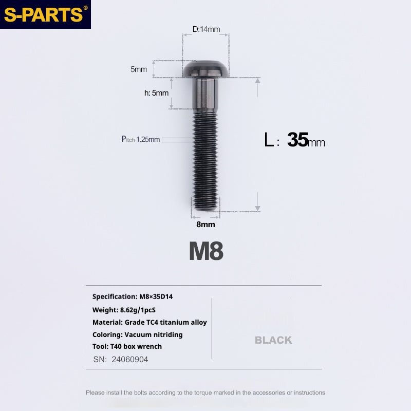 SPARTS A2 Umbrella head series M8 L15-50mm Titanium screws