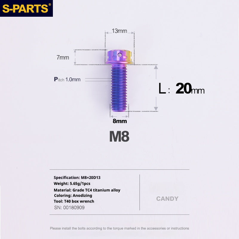 SPARTS A3 Series M8 L20mm P1.0 Fine Thread Titanium Screws Motorcycle Car