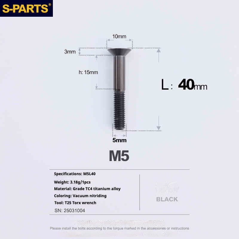 Tornillos de titanio de cabeza avellanada serie M5 L06-55 mm de SPARTS