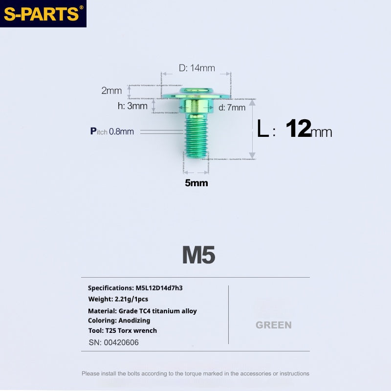 SPARTS A3 Umbrella Head Step Series M5 Green Titanium Screws Motorcycle Auto