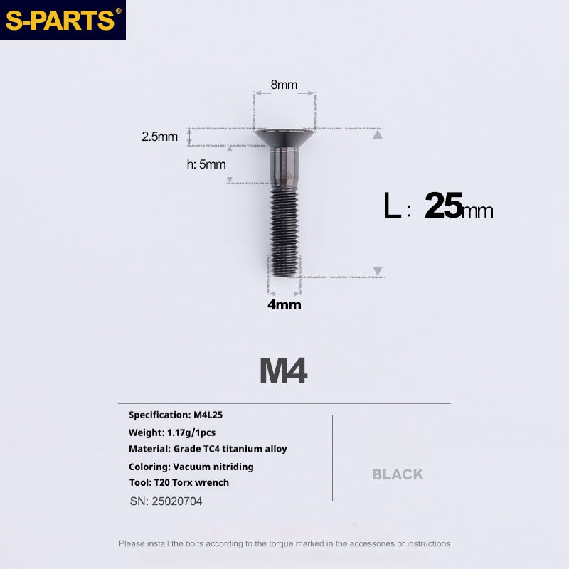 SPARTS Countersunk Head Series M4 L08-45mm Titanium Screws