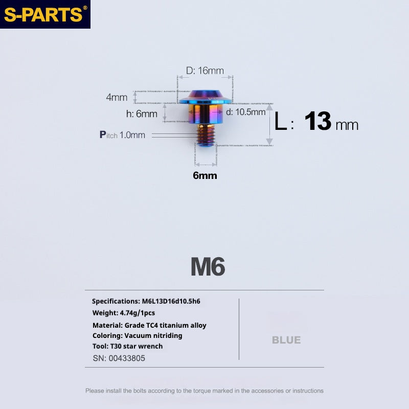 SPARTS A3 Umbrella Head Step Series M6 Blue Titanium Screws Motorcycle Auto