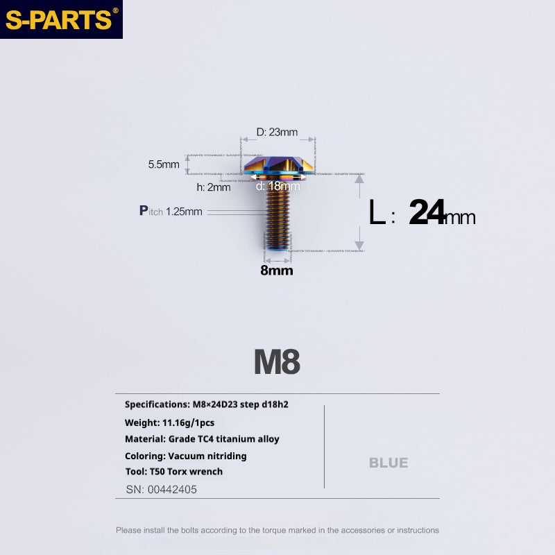 SPARTS A3 Umbrella Head Step Series M8 Blue Titanium Screws Motorcycle Auto