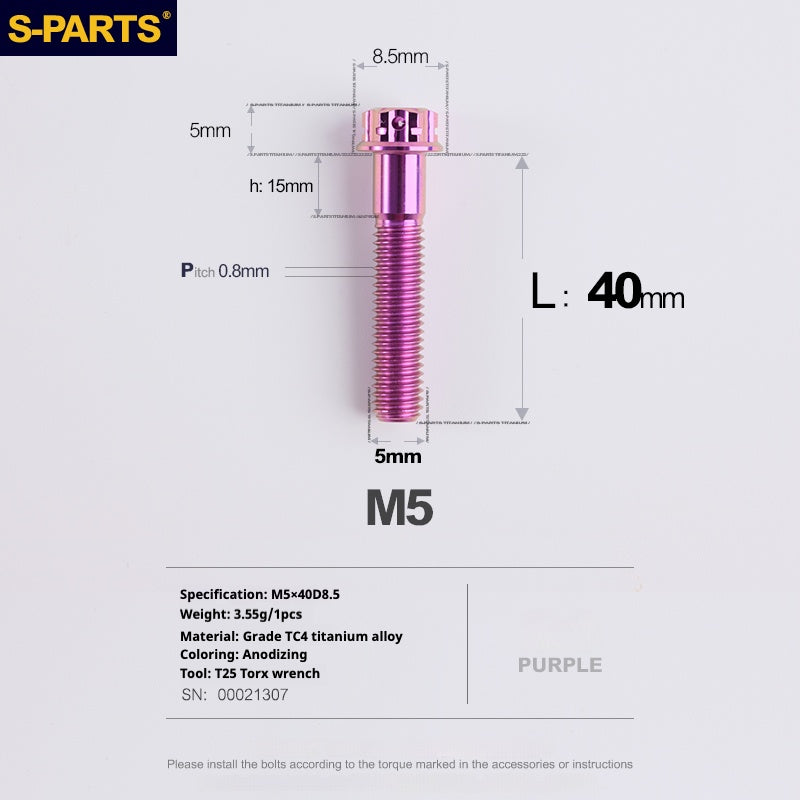 SPARTS Purple A3 Series M5 L06-110mm Titanium Screws Motorcycle Auto