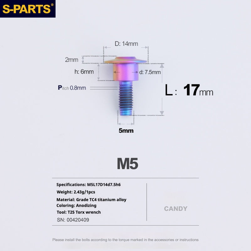 SPARTS A3 Umbrella Head Step Series M5 Candy Color Titanium Screws Motorcycle Auto