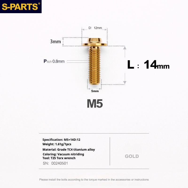 S-PARTS M5 10-30MM Motorcycle Electric Vehicle A3 New Umbrella Head D12 Titanium Alloy Screw