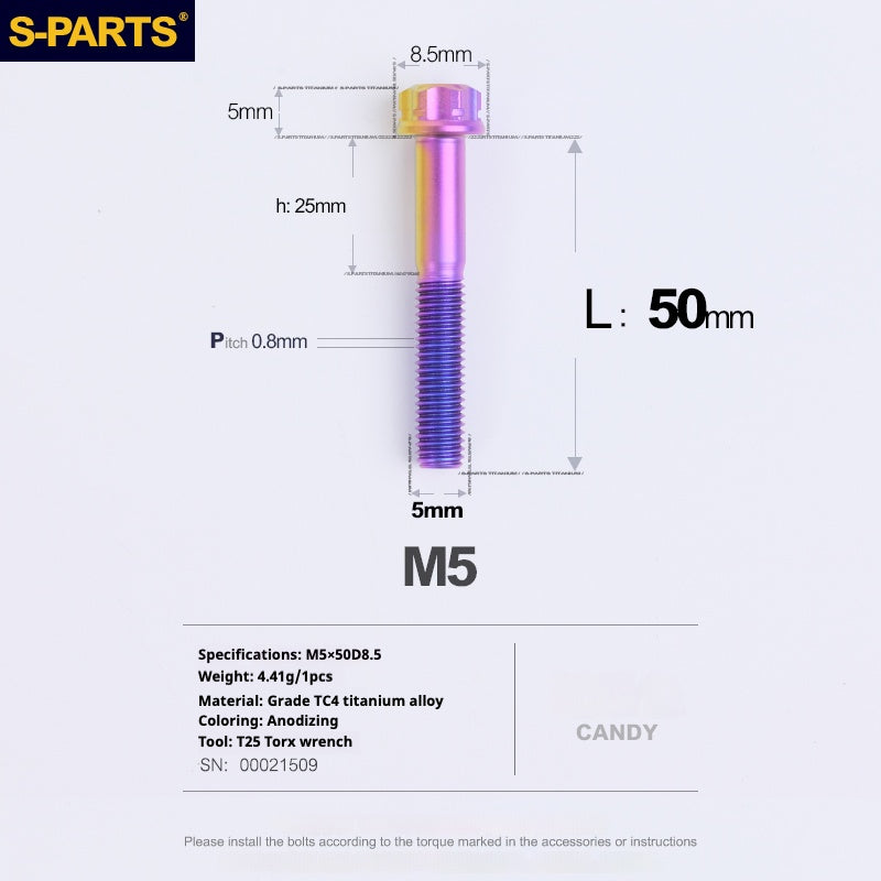 SPARTS Candy Color A3 Series M5 L06-95mm Titanium Screws Motorcycle Auto