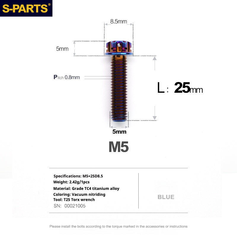 SPARTS Blue A3 Series M5 L06-95mm Titanium Screws Motorcycle Auto