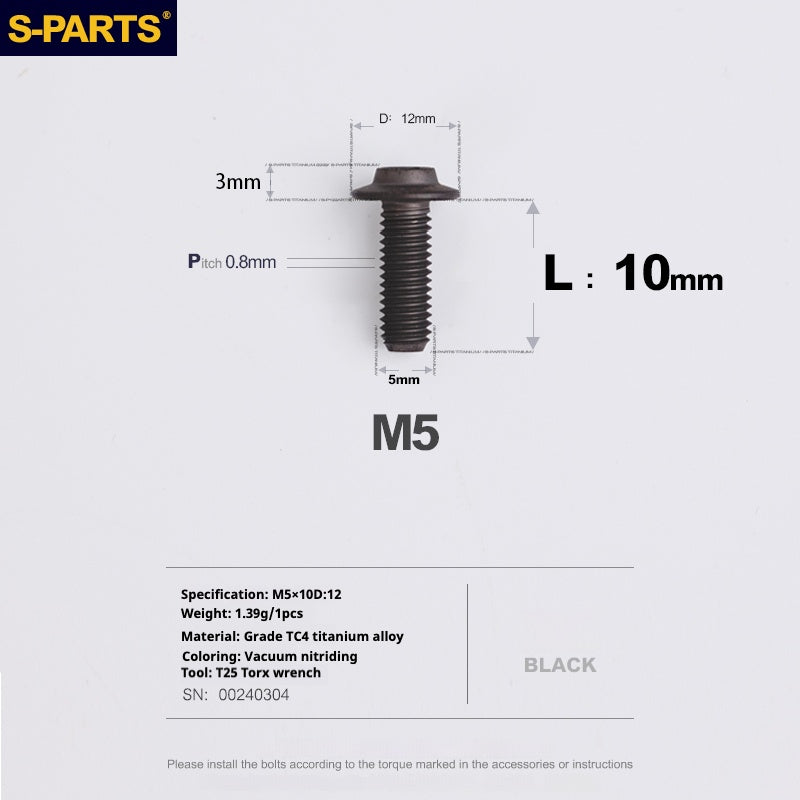 S-PARTS M5 10-30MM Motorcycle Electric Vehicle A3 New Umbrella Head D12 Titanium Alloy Screw