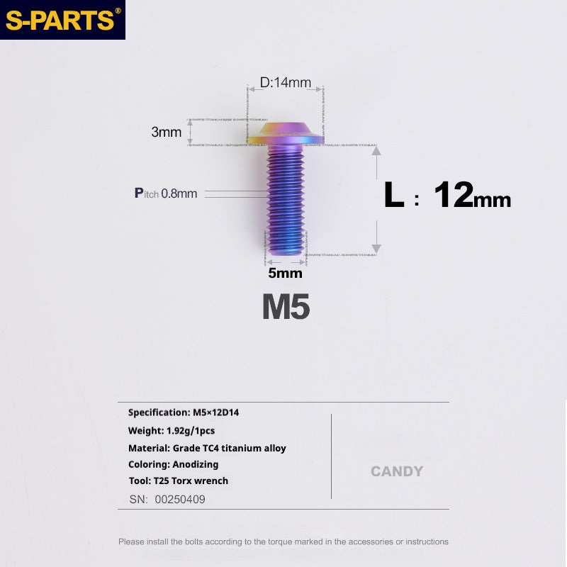 SPARTS A3 Umbrella Head Series M5 L12-20mm D14 Titanium Screws Motorcycle Car