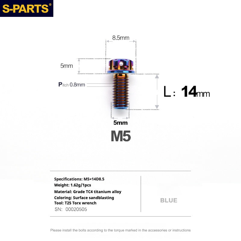 SPARTS Blue A3 Series M5 L06-95mm Titanium Screws Motorcycle Auto